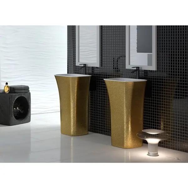 Lavoar freestanding auriu alb 52 cm din compozit mineral DuraBe, Besco Assos Glam