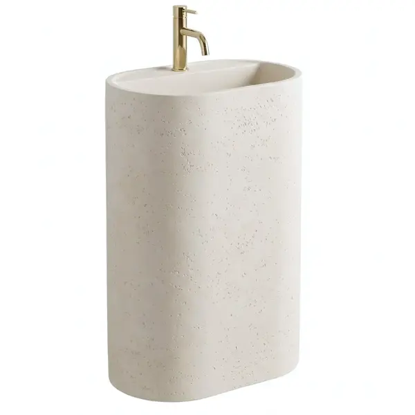 Lavoar freestanding oval REA Salento, piatra compozita Artificial Stone, bej ecru, 60 x 38 cm