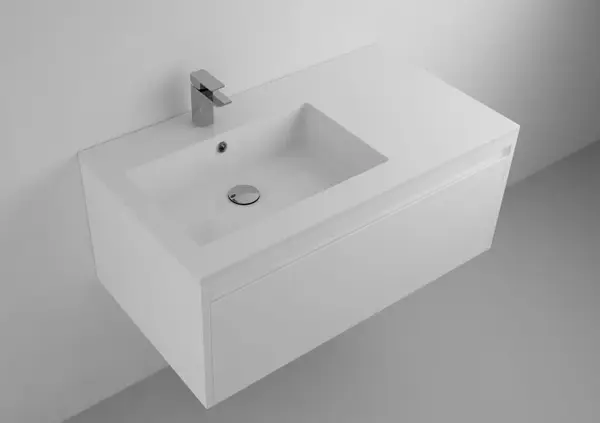 Lavoar incastrat din compozit, 90 x 50 cm, cuva orientata spre stanga, alb lucios, dreptunghiular, Foglia Lauretta