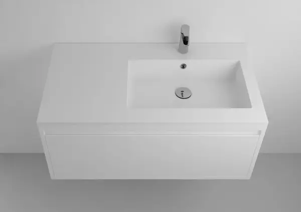 Lavoar incastrat din compozit, 90 x 50 cm, cuva orientata spre dreapta, alb lucios, dreptunghiular, Foglia Lauretta