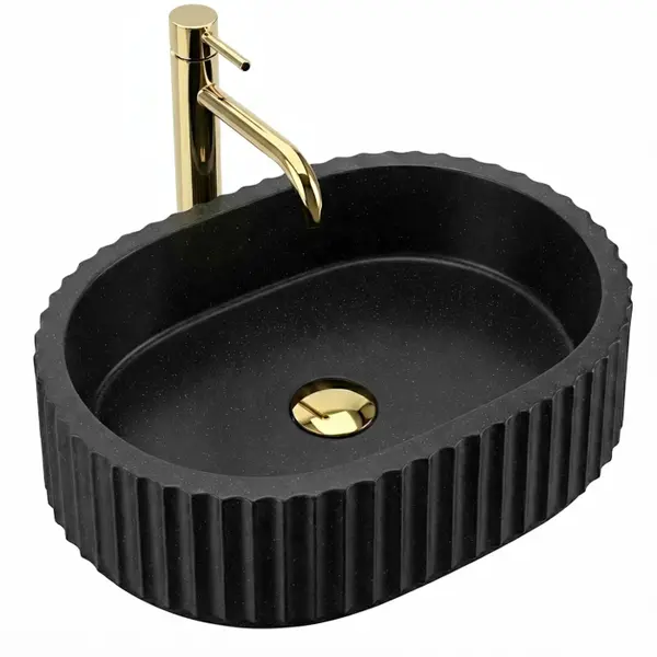 Lavoar Margaret baie oval , piatra compozita Artificial Stone, negru imitatie piatra, 48,5 x 35,5 cm