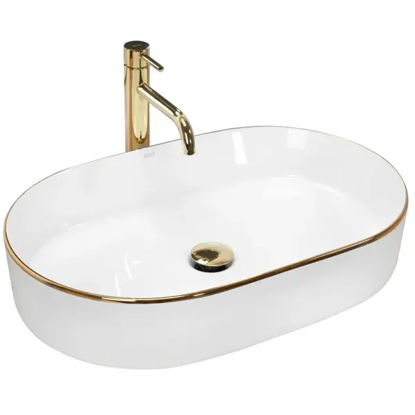 Lavoar oval, alb auriu, ceramica sanitara premium, finisaj lucios 61A 38,5 cm REA
