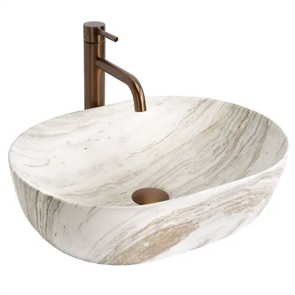 Lavoar oval Rea Amelia, finisaj imitatie piatra mat, 48 x 34.5 cm