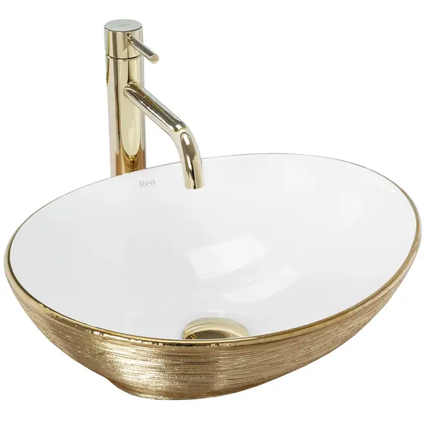 Lavoar oval Rea Sofia, alb auriu, 41 x 34.5 cm
