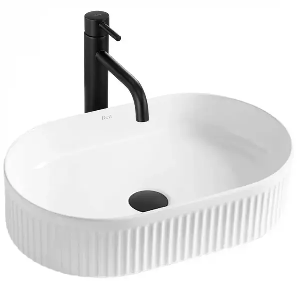 Lavoar pe blat alb lucios, oval 49 cm, cu riflaje 3D, Rea Vanda