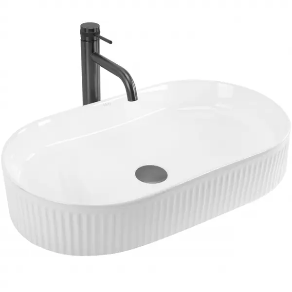 Lavoar pe blat alb lucios, oval, cu riflaje 3D, Rea Vanda