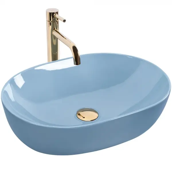 Lavoar pe blat albastru lucios, oval 49 cm, Rea Lisa