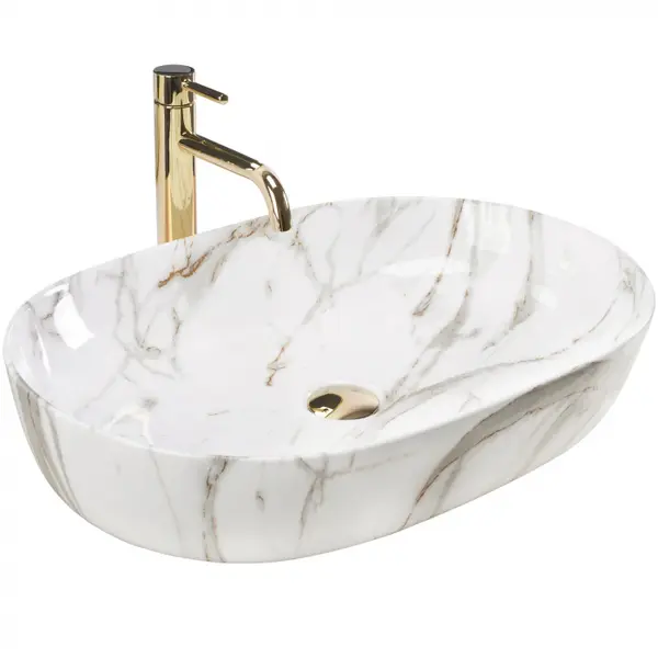 Lavoar pe blat cu efect de marmura, oval 61 cm, Rea Cleo