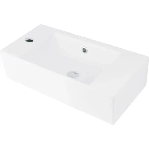 Lavoar pe blat Deante Hiacynt New, orificiu baterie stanga, alb lucios, 51 cm