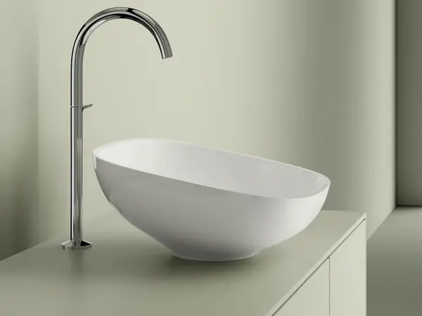 Lavoar pe blat din compozit, 38x37.5x17x9 cm, alb mat, interior lucios, Foglia Riviera
