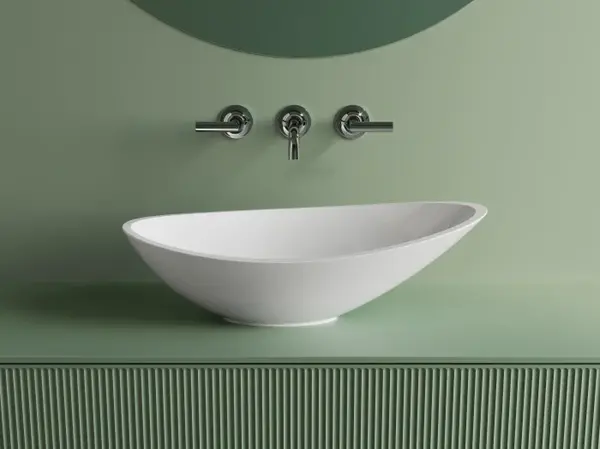 Lavoar pe blat din compozit, 56 x 32 cm, alb lucios, oval, Foglia Grace