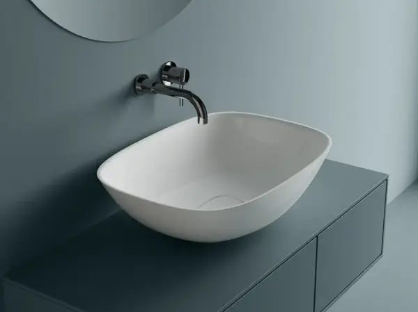 Lavoar pe blat, din compozit alb lucios, oval, 60x43x18 cm, Foglia Aman