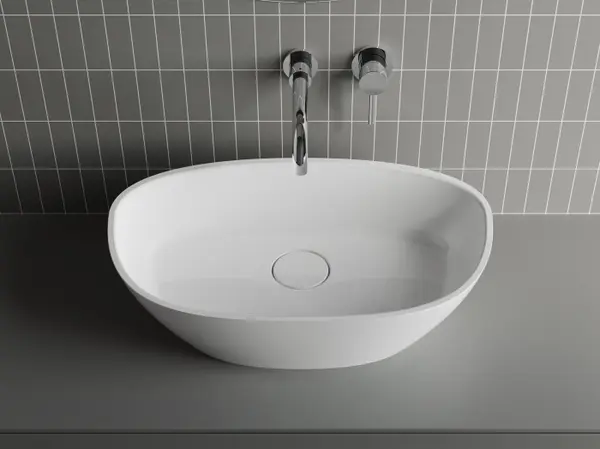 Lavoar pe blat, din compozit lucios, oval, 36x60x16.6 cm, Foglia Adonis