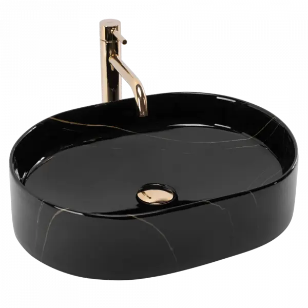 Lavoar pe blat oval, negru piatra cu finisaj lucios 50 cm, Rea Nadia