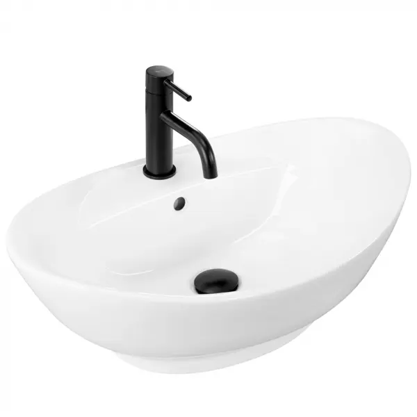 Lavoar pe blat Rea Cindy alb, oval, ceramica lucioasa, 58,5 x 39 cm