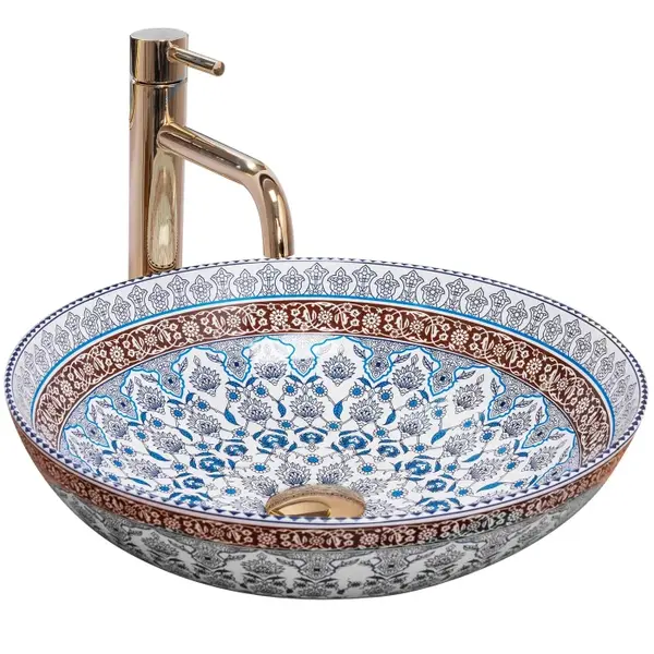 Lavoar rodund pe blat cu model 40x40 cm alb-albastru Rea Arte