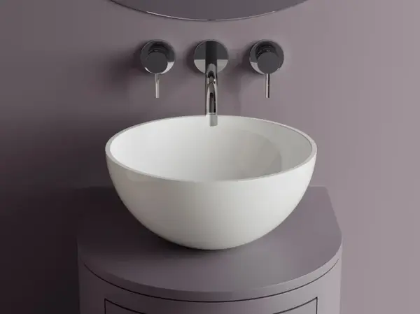 Lavoar rotund, 38x17.5 cm, pe blat, din compozit, alb lucios, Foglia Rico