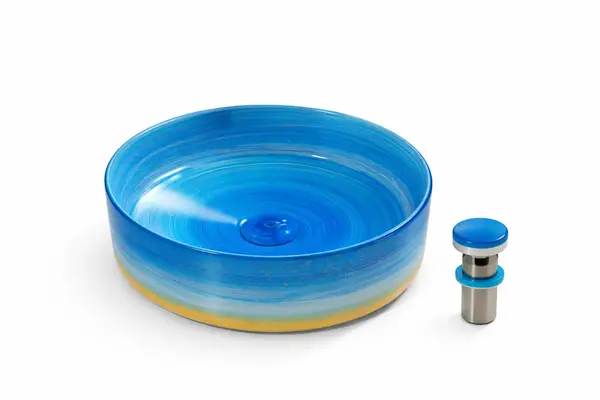 Lavoar Rotund de Baie pe Blat BisDesign , Ceramica Albastru Artistic cu Efect Spiralat, Design Statement Luxury - O 370 135 mm