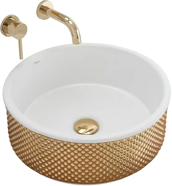 Lavoar rotund Rea Helen, interior alb cu exterior auriu, 42 x 42 cm
