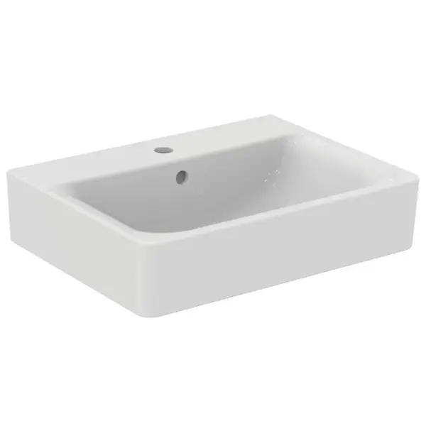 Lavoar suspendat alb 55 cm, dreptunghiular, orificiu baterie si preaplin, Ideal Standard Connect Cube