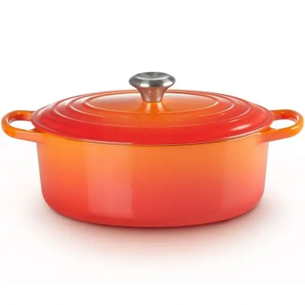 Le Creuset Oala cu capac Le Creuset Signature Collection Cast Iron Oval Casserole 21178310902430, Capacitate 6.3 L, D31 cm, H 17.9 cm, L 40.4 cm, Fonta emailata, Portocaliu