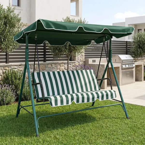 Leagan de gradina Globo pakoworld metalic, cu material textil, verde-alb, nuanta alb-verde, 170x110x153cm Leagan de grădină Globo pakoworld metalic, cu material textil, verde-alb, nuanță alb-verde, 170x110x153cm