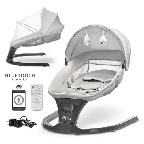 Leagan electric Lorelli Siena, potrivit 0-12 luni, 5 viteze de leganare, senzor inteligent de miscare, telecomanda, panou muzical, Gri