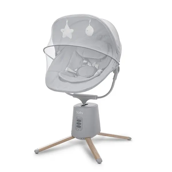 Leagan electric pentru bebelusi Storky Grey, bluetooth, telecomanda, 5 viteze de leganare, potrivit 0-6 luni