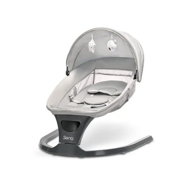 Leagan electric Siena Light Grey 0-12 luni, 5 viteze de leganare, senzor inteligent de miscare, telecomanda, panou muzical