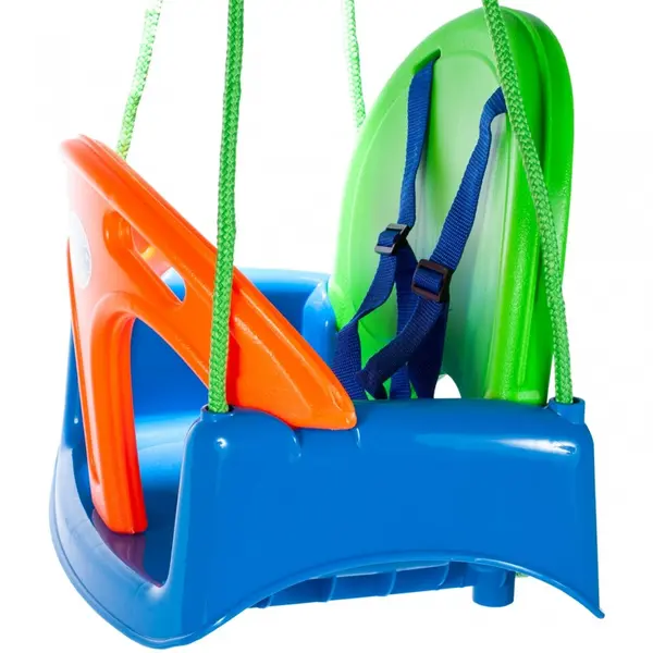 Leagan modular 3 in 1 pentru copii, Malplay multicolor, cu spatar si bara de protectie detasabile, prevazut cu centura si corzi de 100cm lungime 32 x 18 x 39.5 cm