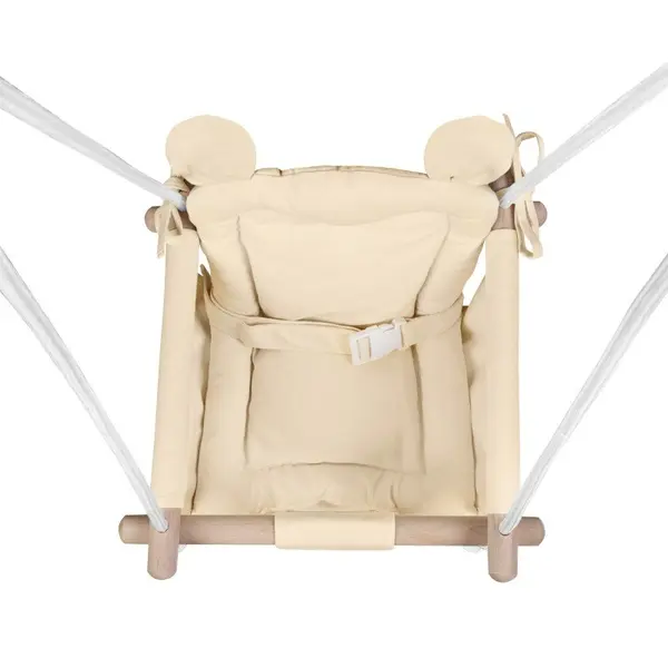 Leagan textil din lemn pentru copii Tulano Hop 30 Beige cu centura de siguranta,spatar,sezut moale cu husa din bumbac, utilizare interiorexterior, greutate admisa 60 kg