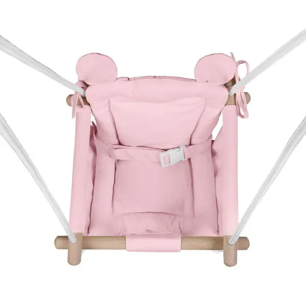 Leagan textil din lemn pentru copii Tulano Hop 30 Pink cu centura de siguranta,spatar,sezut moale cu husa din bumbac, utilizare interiorexterior, greutate admisa 60 kg