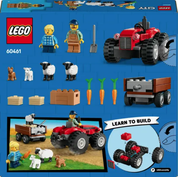 LEGO City - Tractor de ferma rosu cu remorca si oi (60461) | LEGO