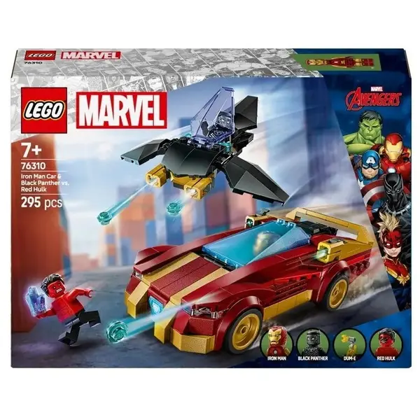 LEGO® LEGO® Marvel - Masina lui Iron Man si Black Panther vs. Hulk cel rosu, 76310, 295 piese