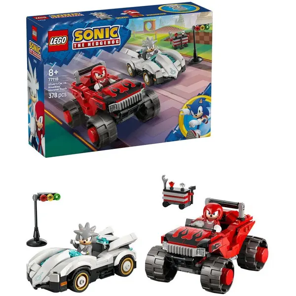 LEGO® LEGO® Sonic - Masina lui Silver vs Camionul gigant al lui Knuckles 77118, 378 piese