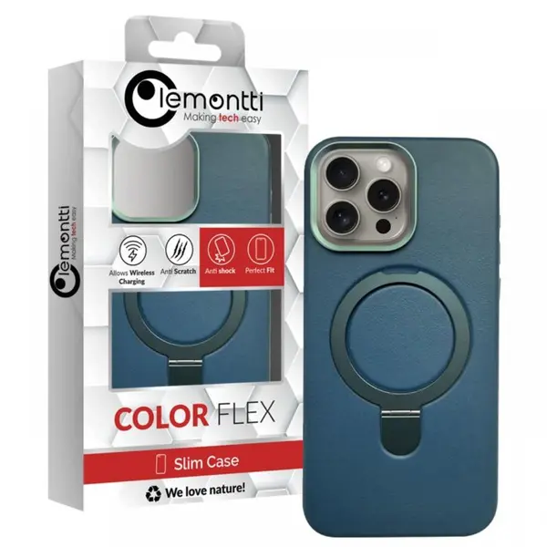 Lemontti Husa Piele MagSafe cu inel stand iPhone 15 Pro Verde