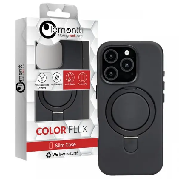 Lemontti Husa Piele MagSafe cu inel stand iPhone 16 Pro Max Negru