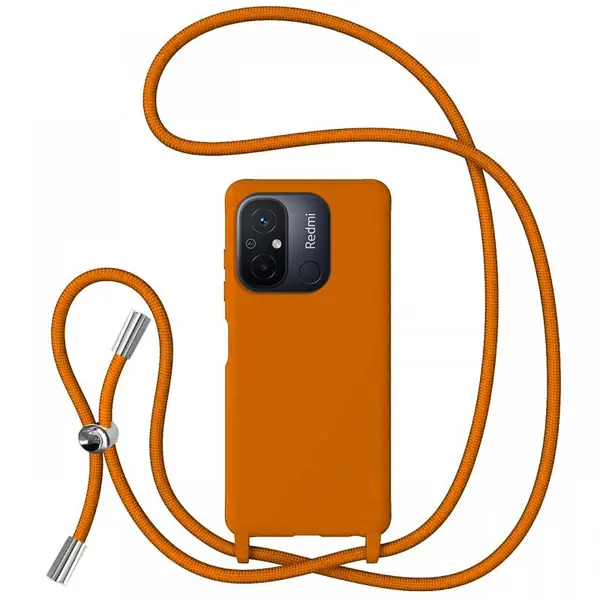 Lemontti Husa Silicon cu Snur Xiaomi Redmi 12C Portocaliu (protectie 360°, material fin, captusit cu microfibra)
