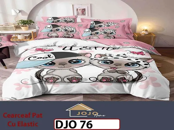 Lenjerie 3D din finet 4 piese 1 Persoana Cearceaf cu Elastec - DJO76