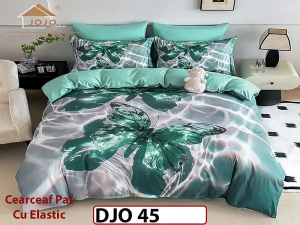 Lenjerie 3D din finet 4 piese 1 Persoana Cearceaf cu Elastec - DJO45