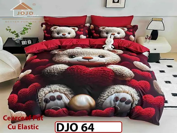 Lenjerie 3D din finet 4 piese 1 Persoana Cearceaf cu Elastec - DJO64