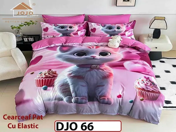 Lenjerie 3D din finet 4 piese 1 Persoana Cearceaf cu Elastec - DJO66