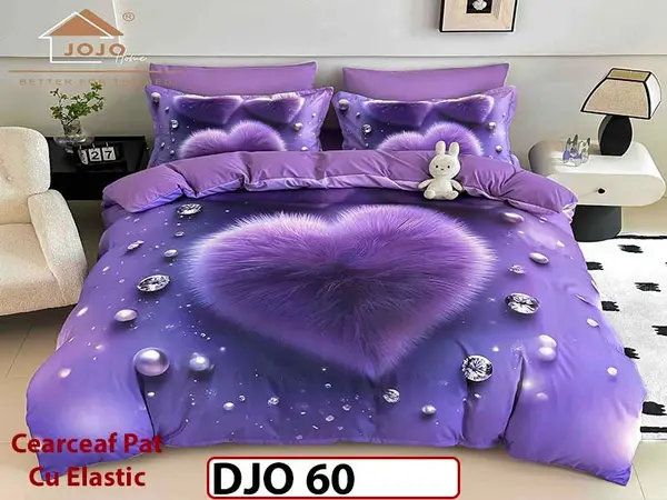 Lenjerie 3D din finet 4 piese 1 Persoana Cearceaf cu Elastec - DJO60