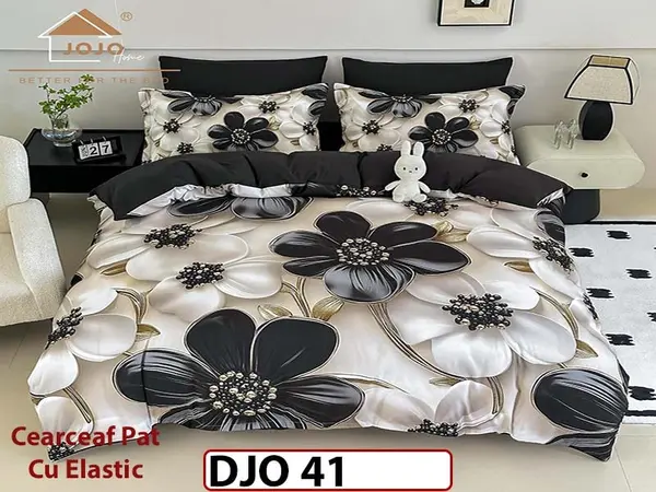 Lenjerie 3D din finet 4 piese 1 Persoana Cearceaf cu Elastec - DJO41