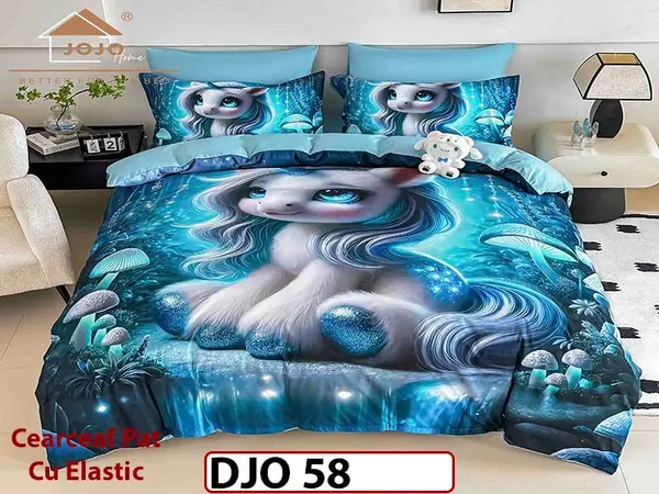 Lenjerie 3D din finet 4 piese 1 Persoana Cearceaf cu Elastec - DJO58