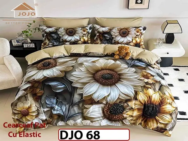 Lenjerie 3D din finet 4 piese 1 Persoana Cearceaf cu Elastec - DJO68