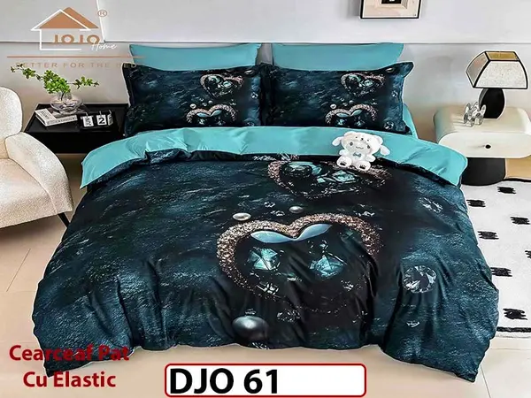 Lenjerie 3D din finet 4 piese 1 Persoana Cearceaf cu Elastec - DJO61