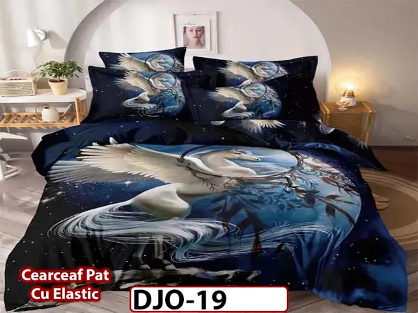 Lenjerie 3D din finet 4 piese 1 Persoana Cearceaf cu Elastec - DJO19