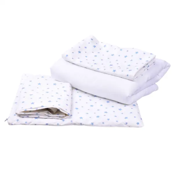Lenjerie 5 piese patut 120x60 cm bumbac model stelute bleu