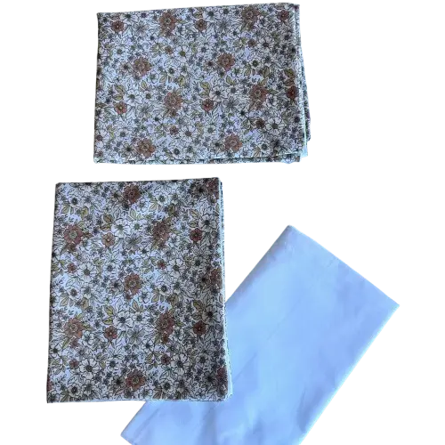 Lenjerie cu 3 piese din bumbac organic pentru patut 120x60 cm Twindeco Floricele bej